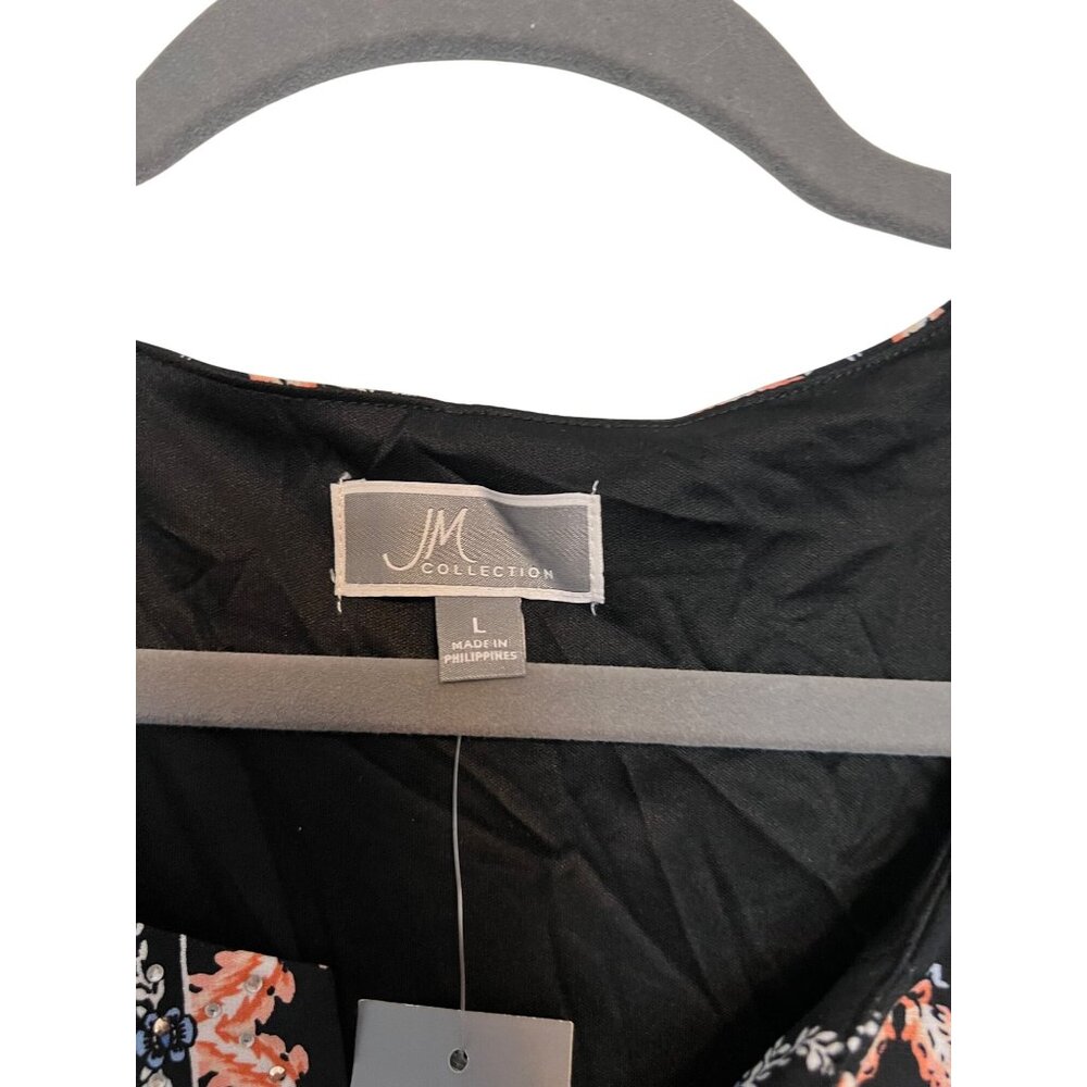 JM Collection Botanic Beauty Petite Fleur Sleeveless Dress L Black/Orange - Picture 5 of 6